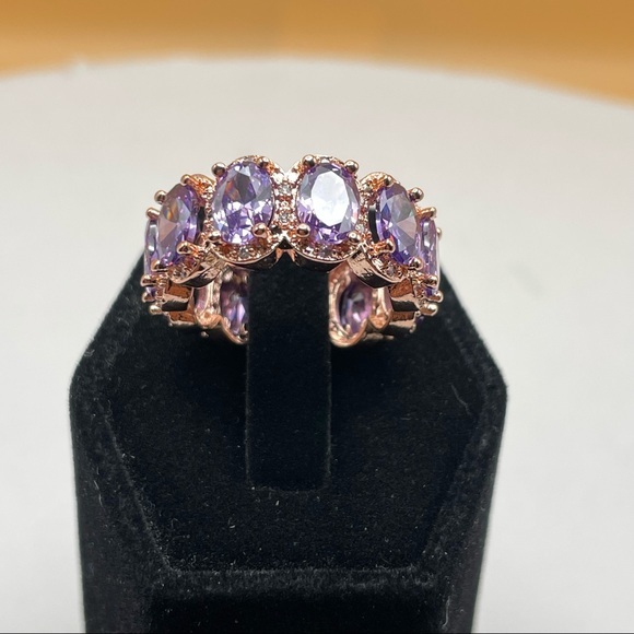 925 Sterling Silver Rose Gold‎ Color Oval Cut Amethyst Eternity Infinity Ring 9 - Picture 6 of 11
